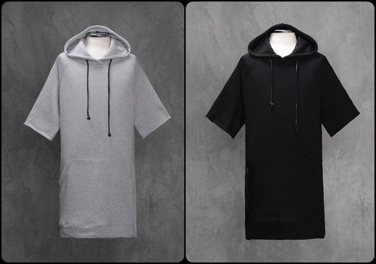 Men's Essential Short Sleeve Side Zip Extended Jersey Hoodie - Ofelya Boutique