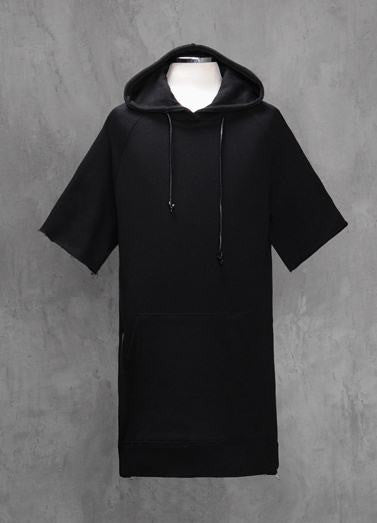 Men's Essential Short Sleeve Side Zip Extended Jersey Hoodie - Ofelya Boutique