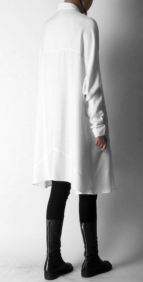 Crepe Tunic Dress Long Sleeve Loose Waist /Irregular Split Shirt - Ofelya Boutique