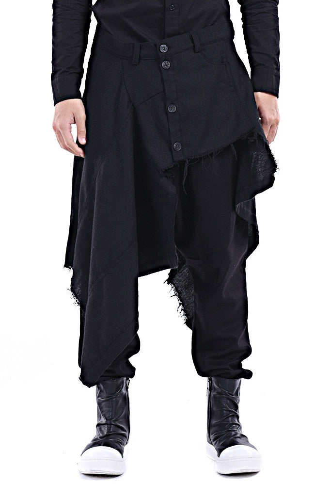 Harem Casual Jersey Pants with Wrap Skirt Panelled Flare Wrap Skirt Kilt - Ofelya Boutique
