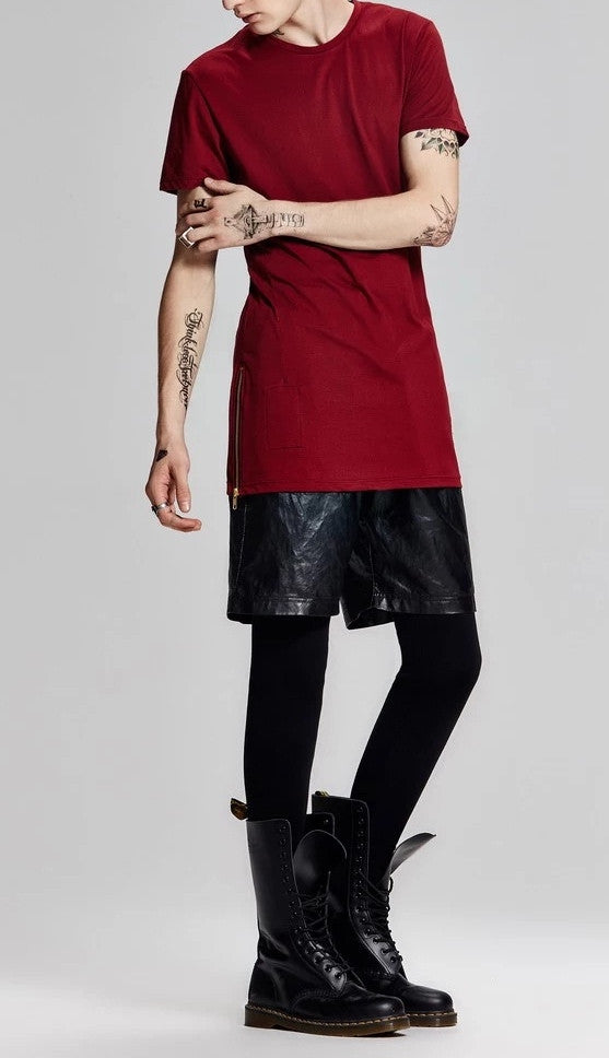 Essentials Extended Side Zipper YKK Drop T Shirt Side Zipup Viscose Tshirt - Ofelya Boutique