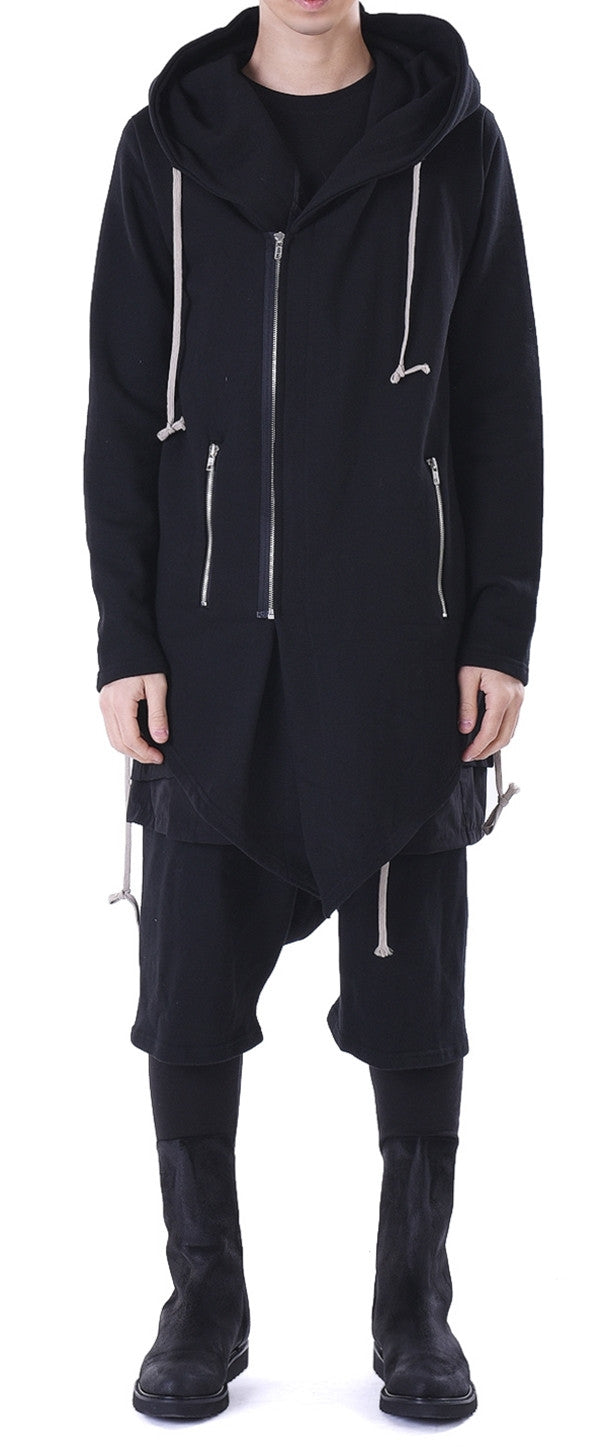 Big Hood Dark Overlong Essentials Asymmetric Zipped Fishtail Hoodie - Ofelya Boutique