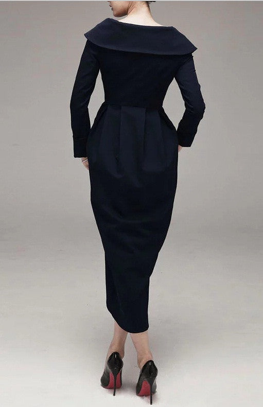 Women Draped Pleating Asymmetric Hem Woolen Dress Jacket - Ofelya Boutique