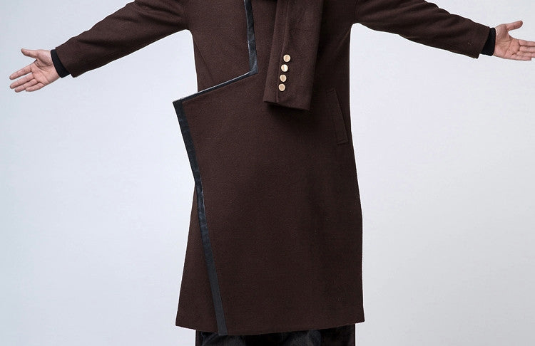 Oversized Wool Long Jacket / Leather Trimed Extravagant Coat - Ofelya Boutique