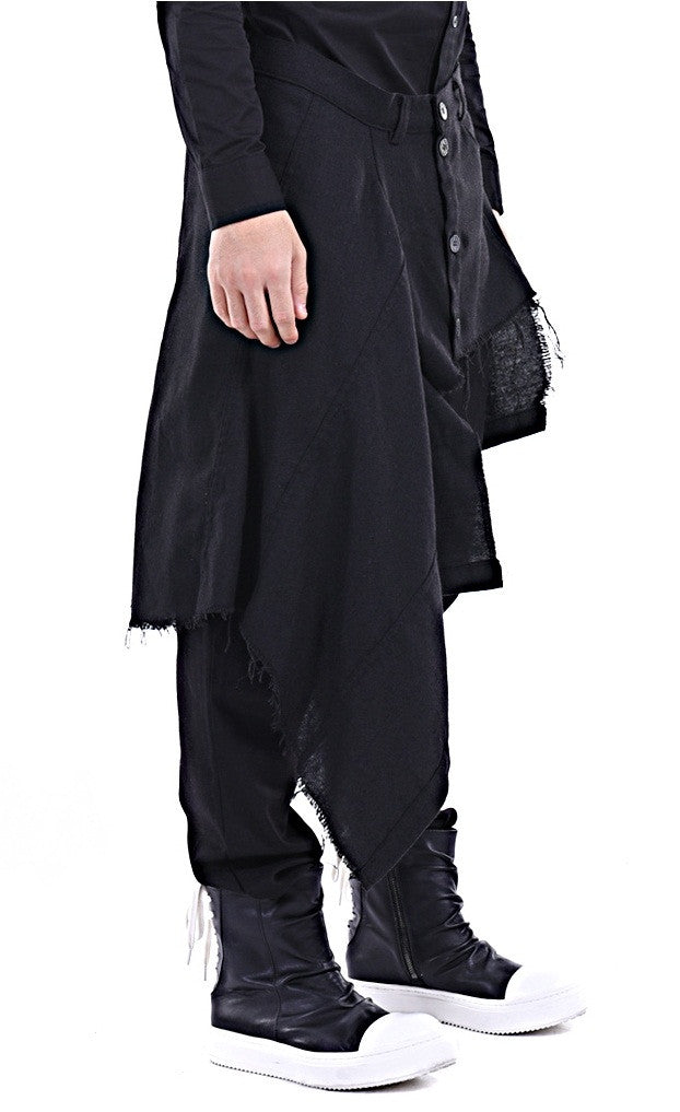 Harem Casual Jersey Pants with Wrap Skirt Panelled Flare Wrap Skirt Kilt - Ofelya Boutique
