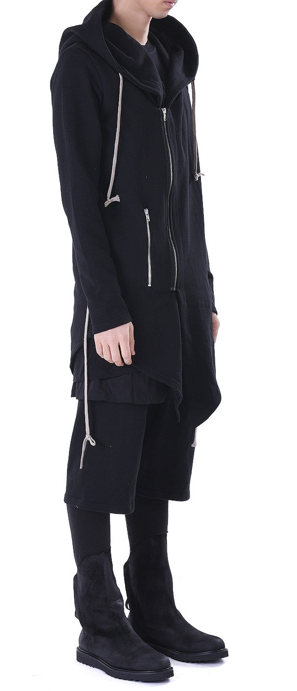 Big Hood Dark Overlong Essentials Asymmetric Zipped Fishtail Hoodie - Ofelya Boutique