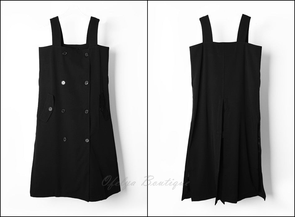 Relaxed-fit Stretcy Cotton Dark Black Contour of the Top Long Strap Dress Tunic - Ofelya Boutique