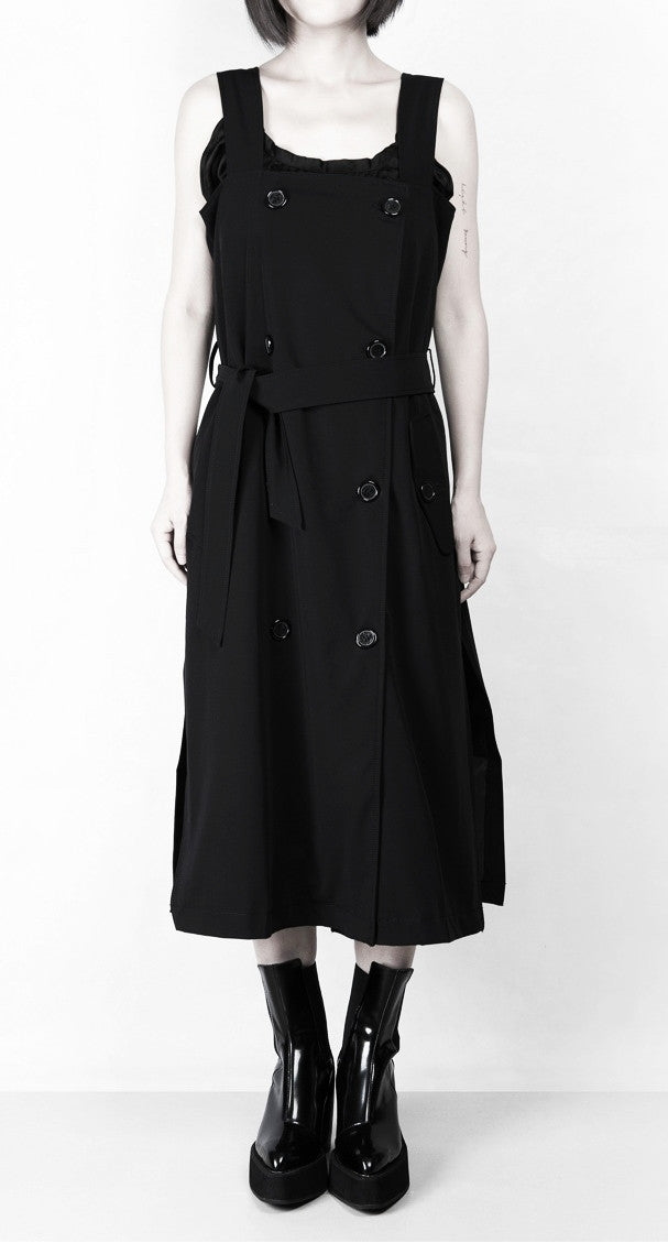 Relaxed-fit Stretcy Cotton Dark Black Contour of the Top Long Strap Dress Tunic - Ofelya Boutique