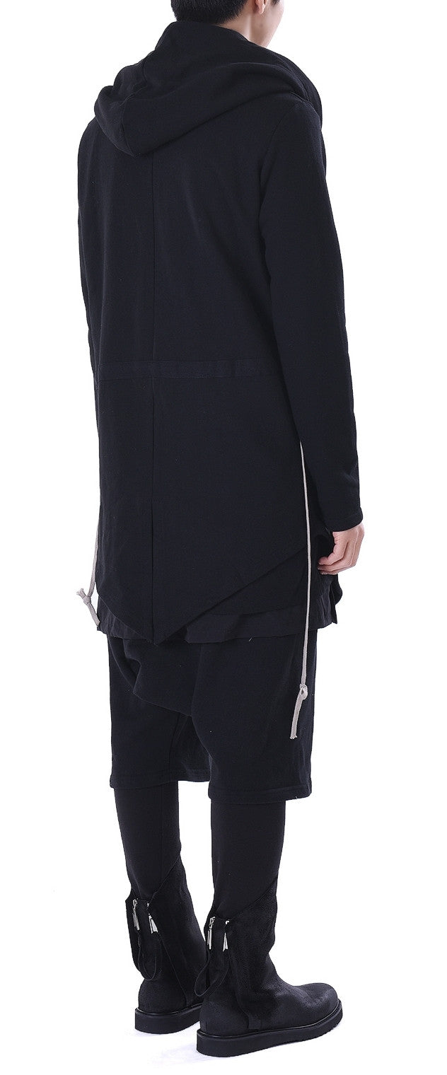 Big Hood Dark Overlong Essentials Asymmetric Zipped Fishtail Hoodie - Ofelya Boutique