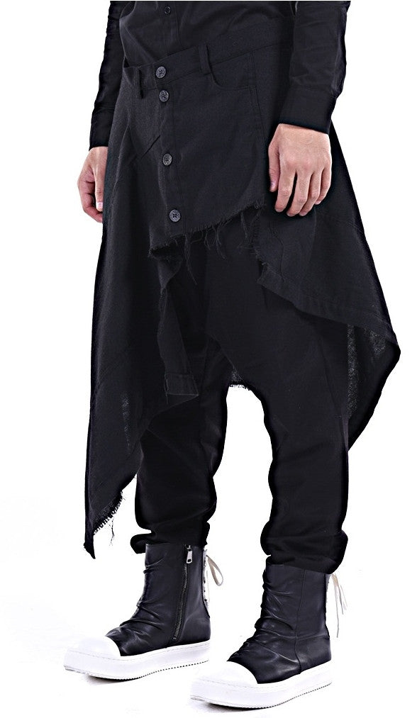 Harem Casual Jersey Pants with Wrap Skirt Panelled Flare Wrap Skirt Kilt - Ofelya Boutique