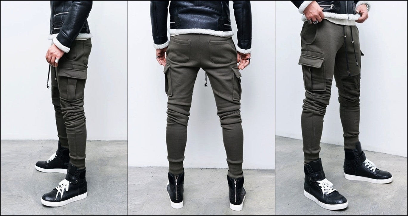 Cargo Mens Slim Cuffed Biker Jogger Terry Cotton Sweatpants-BB255 - Ofelya Boutique