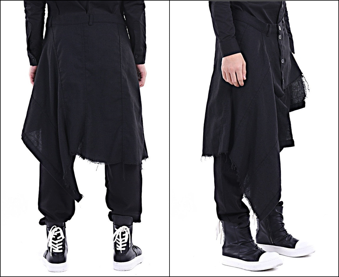 Harem Casual Jersey Pants with Wrap Skirt Panelled Flare Wrap Skirt Kilt - Ofelya Boutique