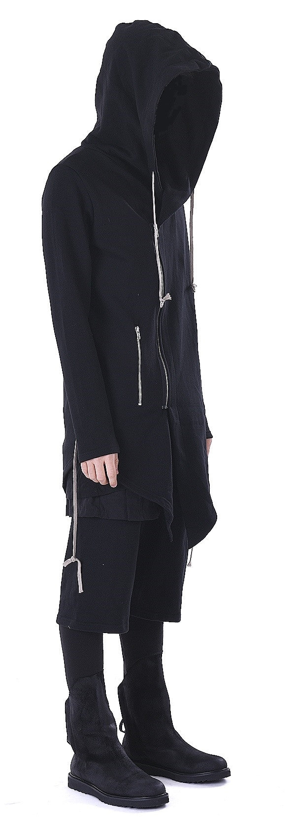 Big Hood Dark Overlong Essentials Asymmetric Zipped Fishtail Hoodie - Ofelya Boutique