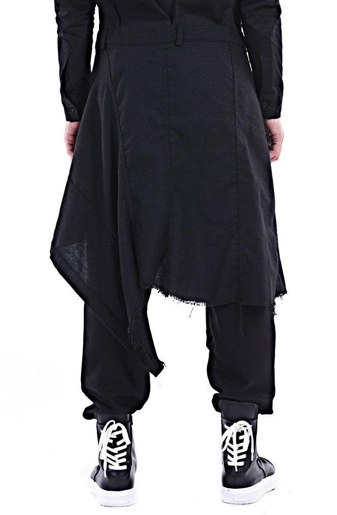 Harem Casual Jersey Pants with Wrap Skirt Panelled Flare Wrap Skirt Kilt - Ofelya Boutique