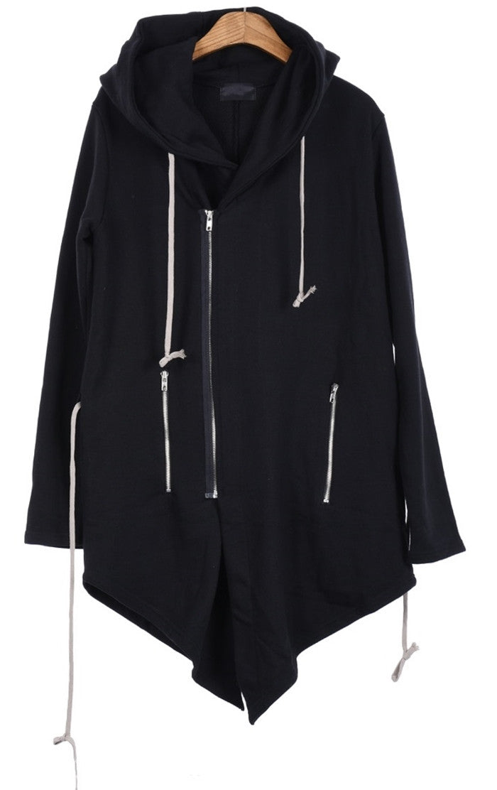Big Hood Dark Overlong Essentials Asymmetric Zipped Fishtail Hoodie - Ofelya Boutique