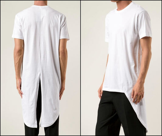 Short Sleeve Viscose Cotton Back Extended tee Feauturing a Round Neck and Long Tuxede Tail Tshirt - Ofelya Boutique