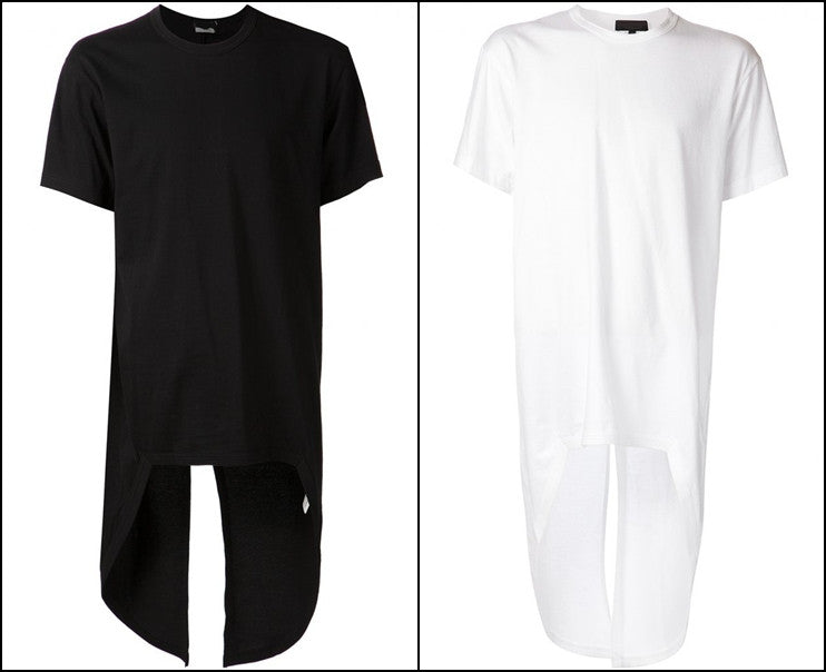 Short Sleeve Viscose Cotton Back Extended tee Feauturing a Round Neck and Long Tuxede Tail Tshirt - Ofelya Boutique