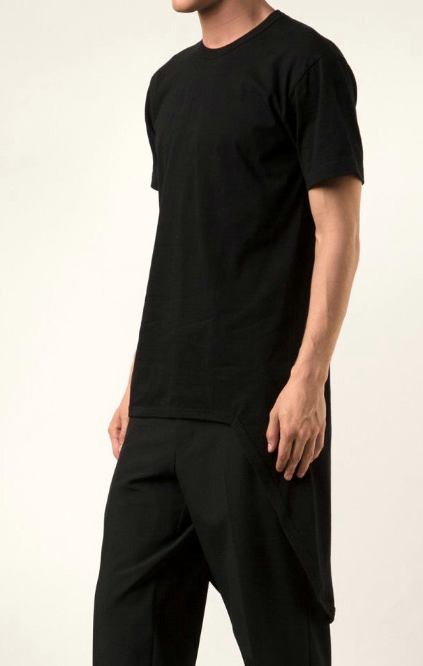 Short Sleeve Viscose Cotton Back Extended tee Feauturing a Round Neck and Long Tuxede Tail Tshirt - Ofelya Boutique