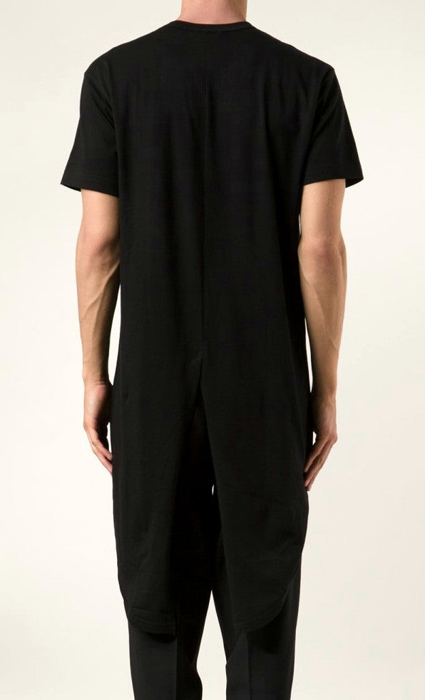 Short Sleeve Viscose Cotton Back Extended tee Feauturing a Round Neck and Long Tuxede Tail Tshirt - Ofelya Boutique