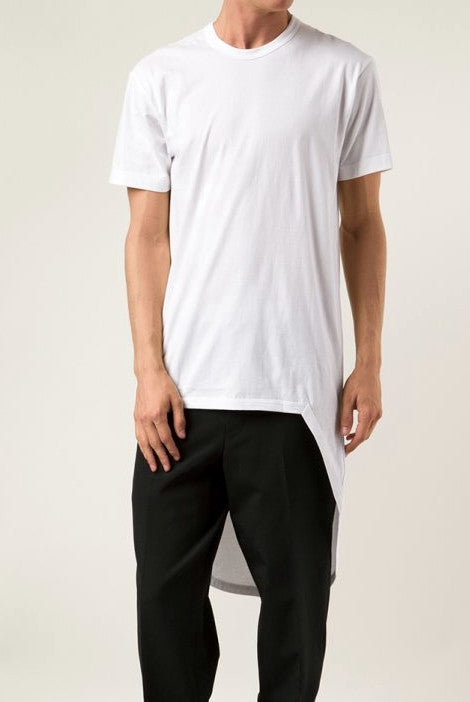 Short Sleeve Viscose Cotton Back Extended tee Feauturing a Round Neck and Long Tuxede Tail Tshirt - Ofelya Boutique