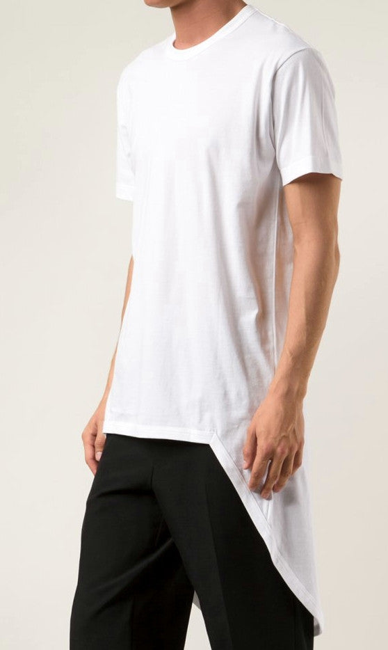 Short Sleeve Viscose Cotton Back Extended tee Feauturing a Round Neck and Long Tuxede Tail Tshirt - Ofelya Boutique