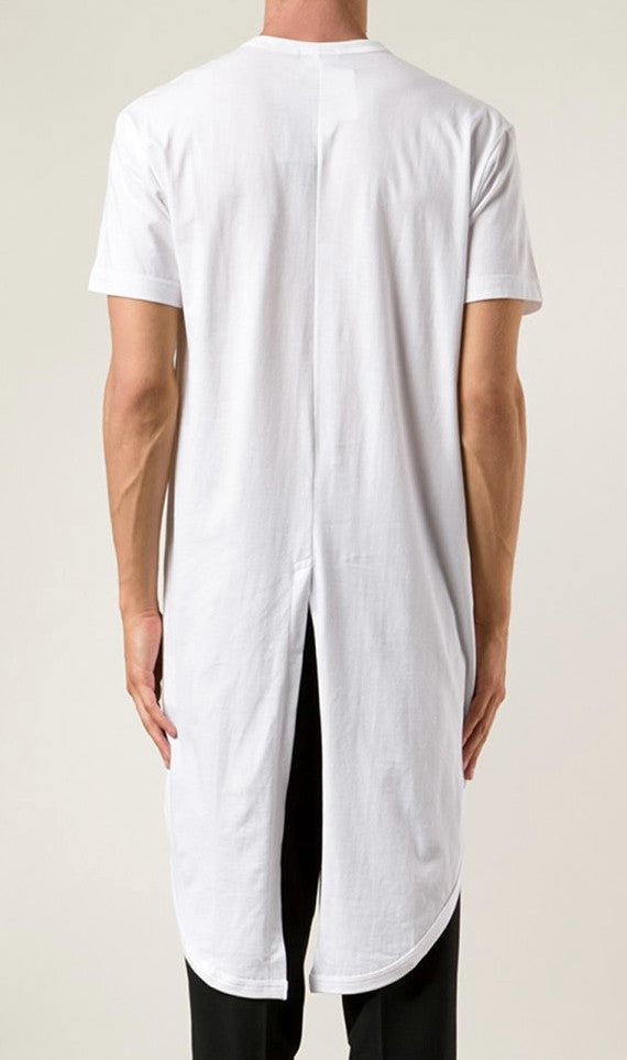 Short Sleeve Viscose Cotton Back Extended tee Feauturing a Round Neck and Long Tuxede Tail Tshirt - Ofelya Boutique