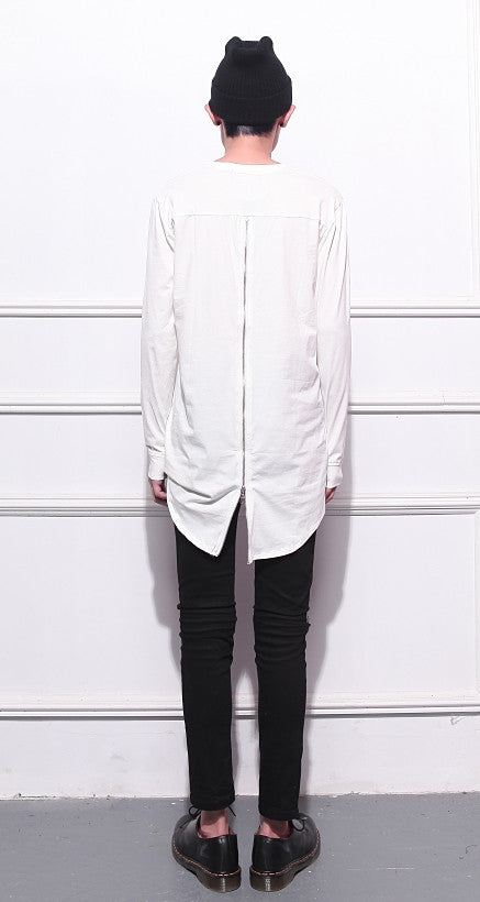 Mens Lengthen Extended Back Full Zipper Design Long Sleeve Tops Tee - Ofelya Boutique