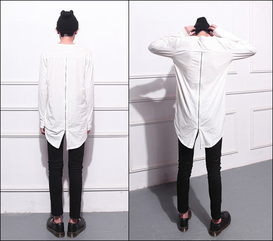 Mens Lengthen Extended Back Full Zipper Design Long Sleeve Tops Tee - Ofelya Boutique