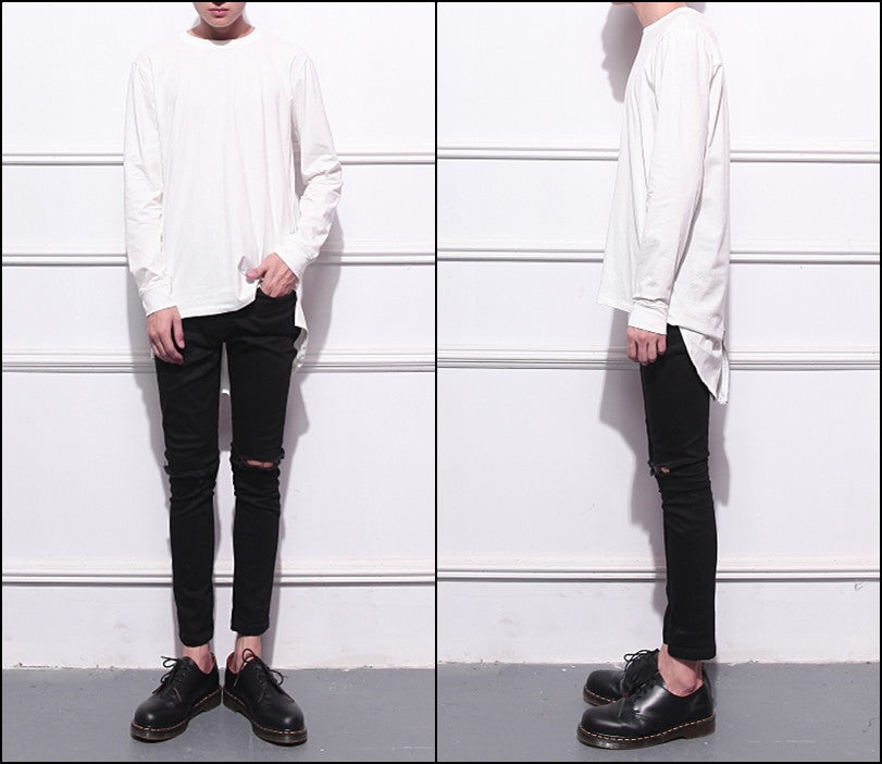 Mens Lengthen Extended Back Full Zipper Design Long Sleeve Tops Tee - Ofelya Boutique