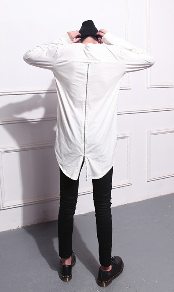 Mens Lengthen Extended Back Full Zipper Design Long Sleeve Tops Tee - Ofelya Boutique