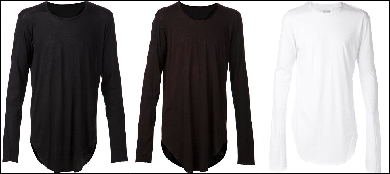 Long Sleeve Elongated Torso Central Back Seam Scooped Hem Overlong Tee - Ofelya Boutique