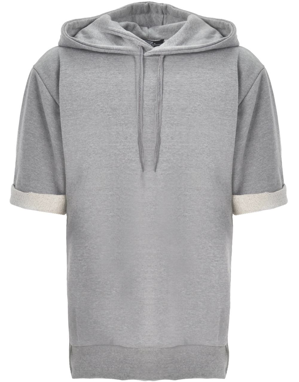 KW Side Slit Short Sleeve Essential Hooded Sweatshirt / Unsewn Cuffs - Ofelya Boutique