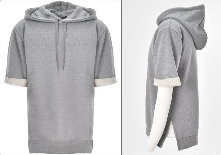 KW Side Slit Short Sleeve Essential Hooded Sweatshirt / Unsewn Cuffs - Ofelya Boutique