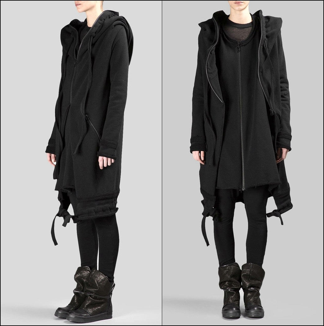 Women Asymmetric Raw Cut Seam Detail Sweaters Hoodie Zipped Side Pockets - Ofelya Boutique