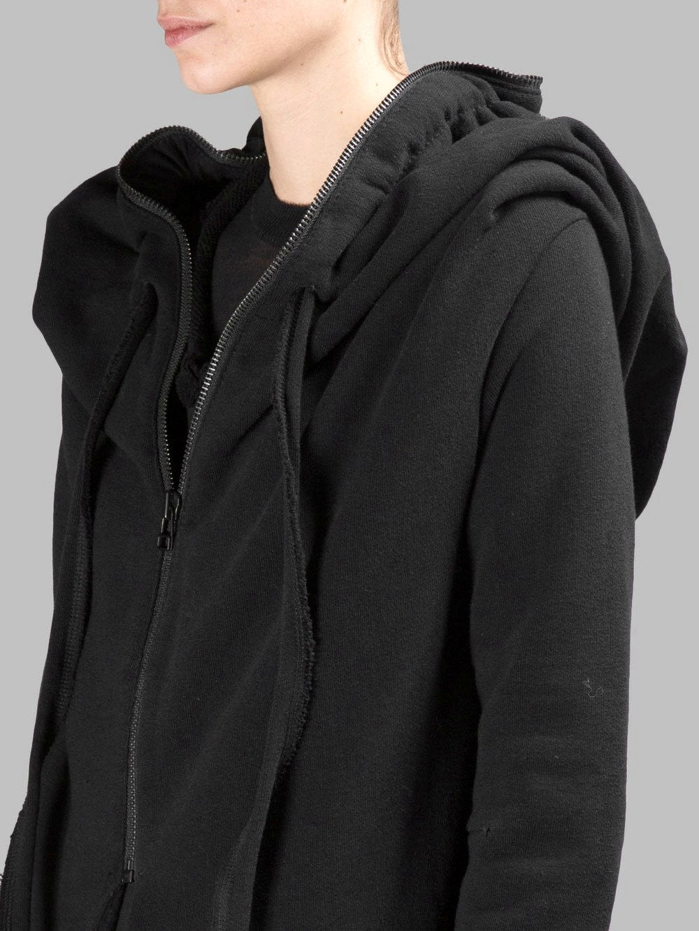 Women Asymmetric Raw Cut Seam Detail Sweaters Hoodie Zipped Side Pockets - Ofelya Boutique