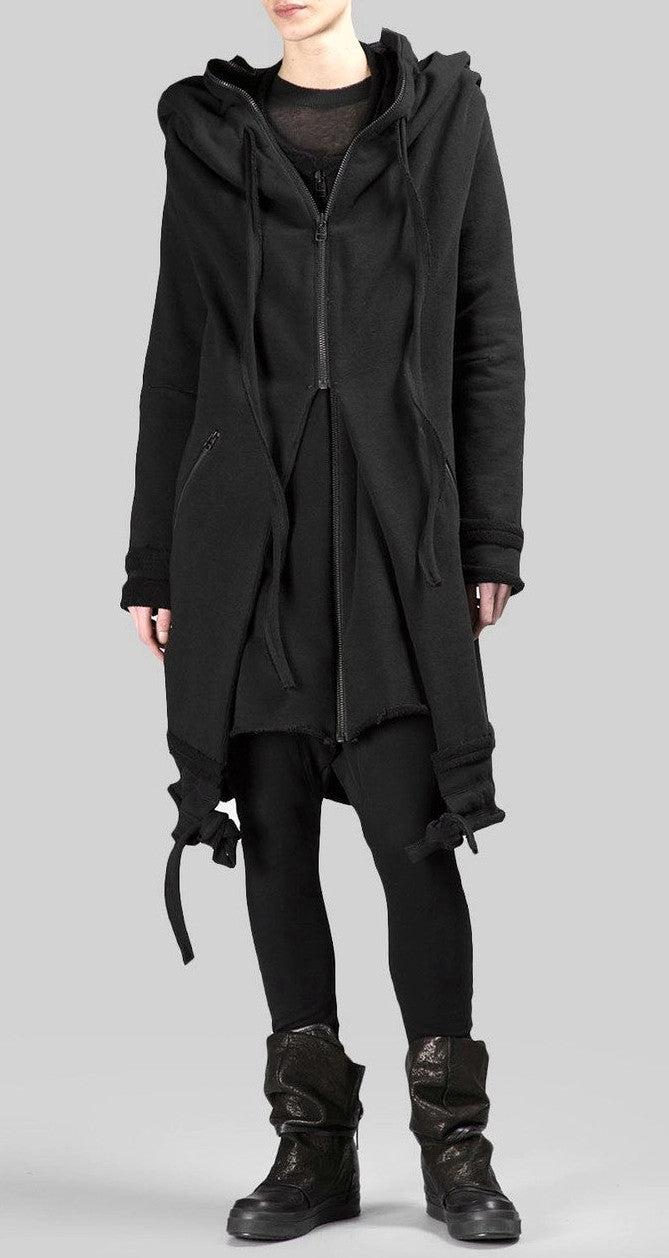 Women Asymmetric Raw Cut Seam Detail Sweaters Hoodie Zipped Side Pockets - Ofelya Boutique