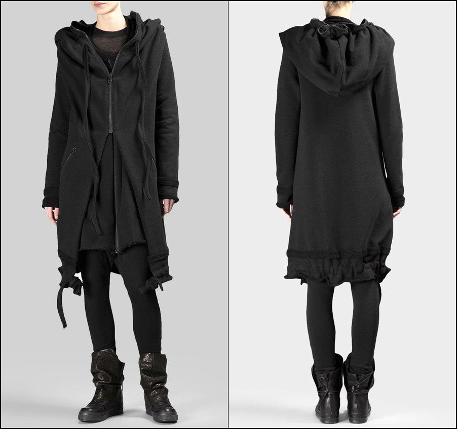 Women Asymmetric Raw Cut Seam Detail Sweaters Hoodie Zipped Side Pockets - Ofelya Boutique