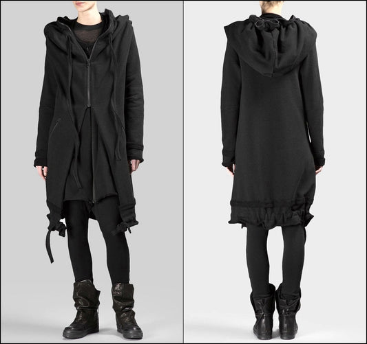 Women Asymmetric Raw Cut Seam Detail Sweaters Hoodie Zipped Side Pockets - Ofelya Boutique