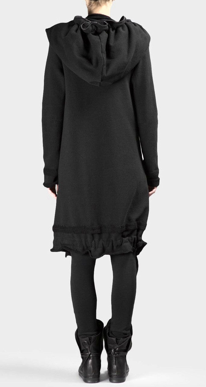 Women Asymmetric Raw Cut Seam Detail Sweaters Hoodie Zipped Side Pockets - Ofelya Boutique