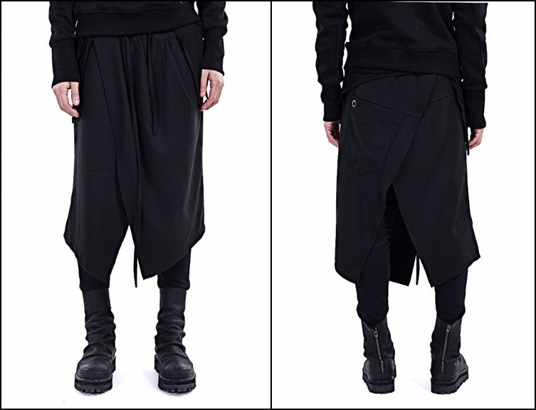 Black Skirt Layer Lounge Pants Side and Back Pocket Jogger Harem - Ofelya Boutique
