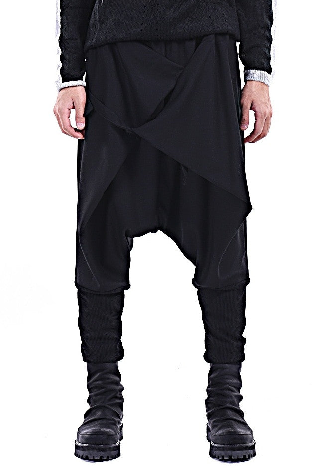 Men Casual Drop Crotch Wrap Harem Ninja Pants // Wrap Skirt Layered Joggers - Ofelya Boutique