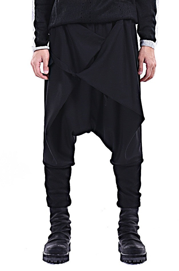 Men Casual Drop Crotch Wrap Harem Ninja Pants // Wrap Skirt Layered Joggers