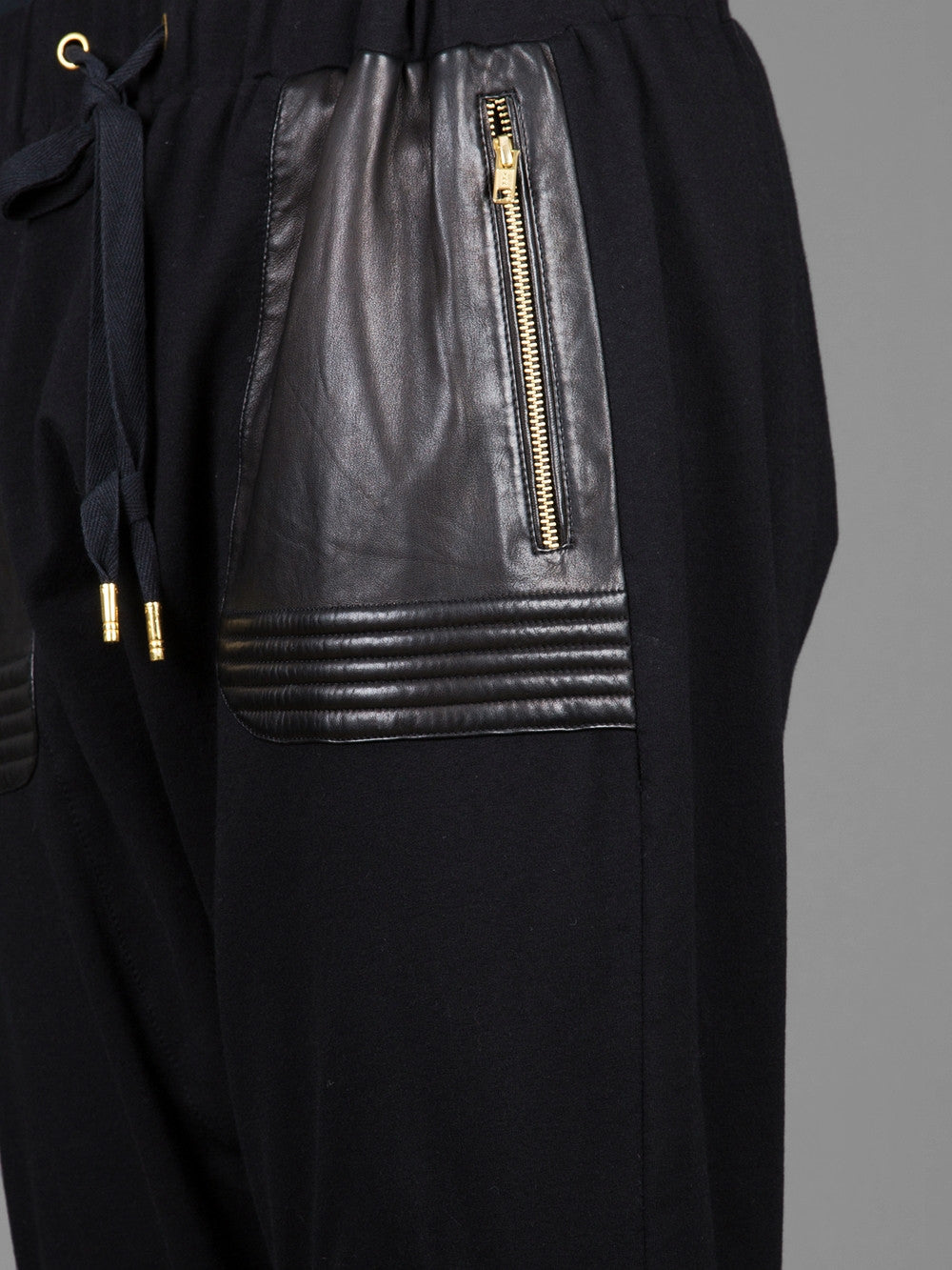Future Moto Pants With Faux Leather Knee Patches and Two Silver Zip Leather Pocket - Ofelya Boutique