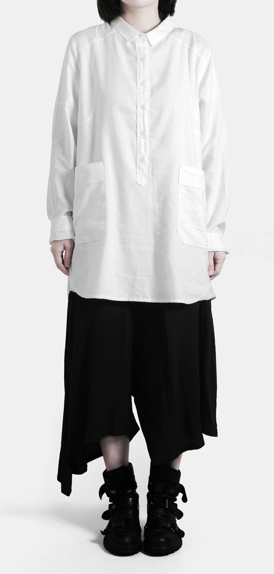 Women Loose Long Shirt / Tunic Shirt Irregular Assimetric Hem - Ofelya Boutique