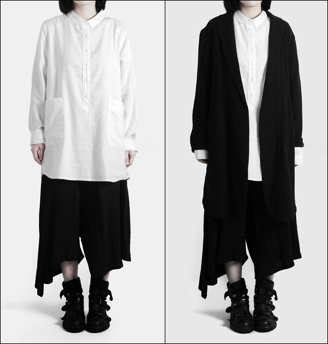 Women Loose Long Shirt / Tunic Shirt Irregular Assimetric Hem - Ofelya Boutique