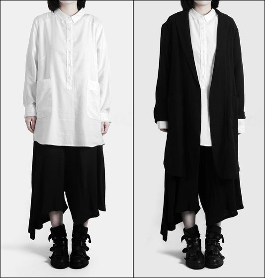 Women Loose Long Shirt / Tunic Shirt Irregular Assimetric Hem - Ofelya Boutique