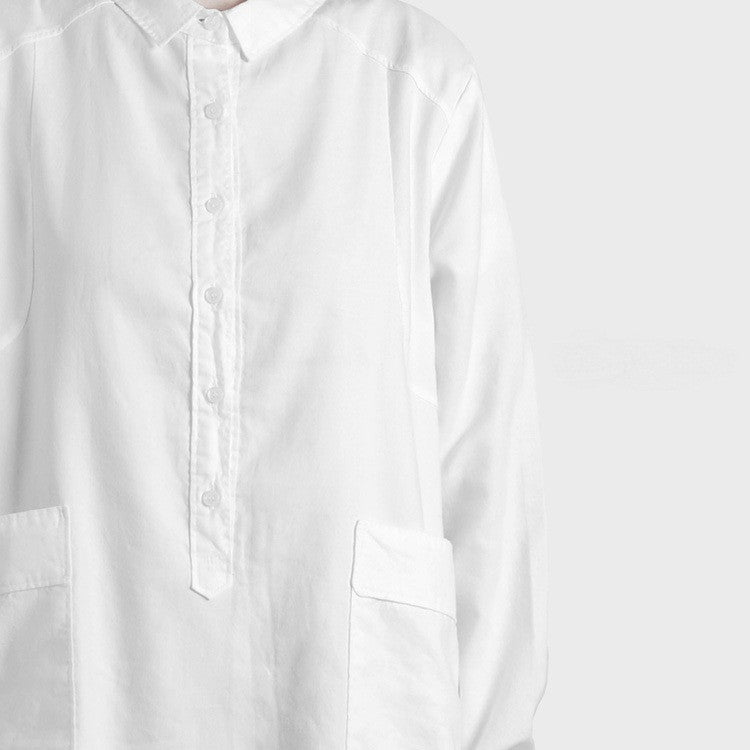 Women Loose Long Shirt / Tunic Shirt Irregular Assimetric Hem - Ofelya Boutique