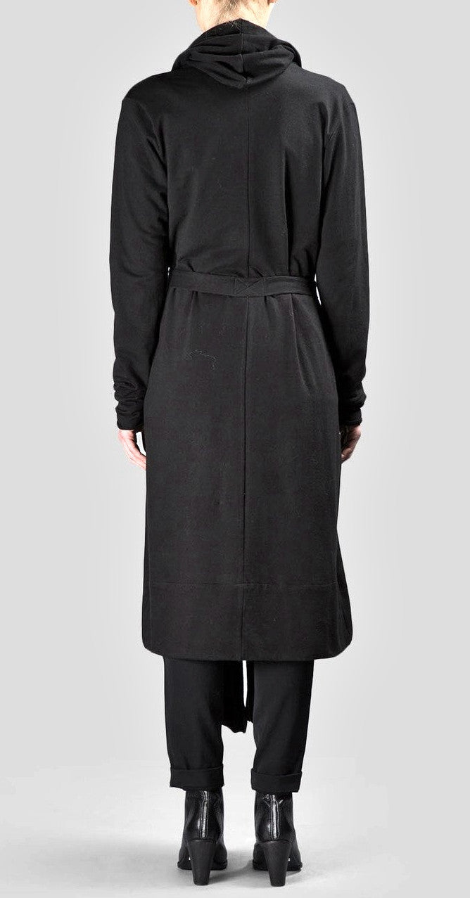 Draped Women's BLACK Long Overlong Oversized Hooded Belted CARDIGAN / Shawl Cardigan - Ofelya Boutique