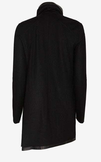 Women's Black Leather Trim Viscose Cotton Shawl Collar Long Sleeve Cardigan Jacket - Ofelya Boutique