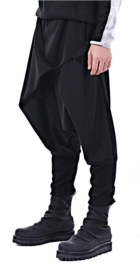 Men Casual Drop Crotch Wrap Harem Ninja Pants // Wrap Skirt Layered Joggers - Ofelya Boutique